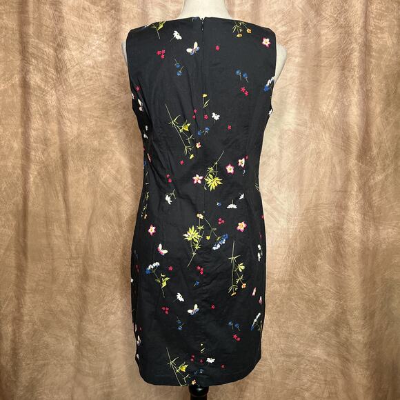 Vintage 90s Teddi Floral Butterfly Print Sleeveless Shift Dress Black Whimsigoth - Picture 2 of 7